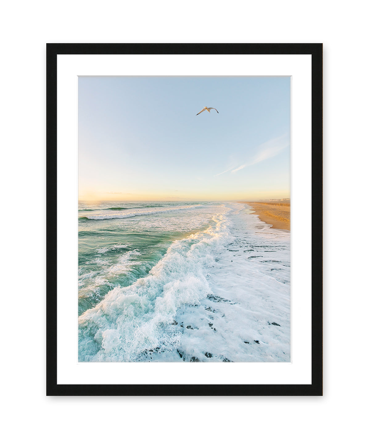 blue wrightsville beach morning photograph with black frame