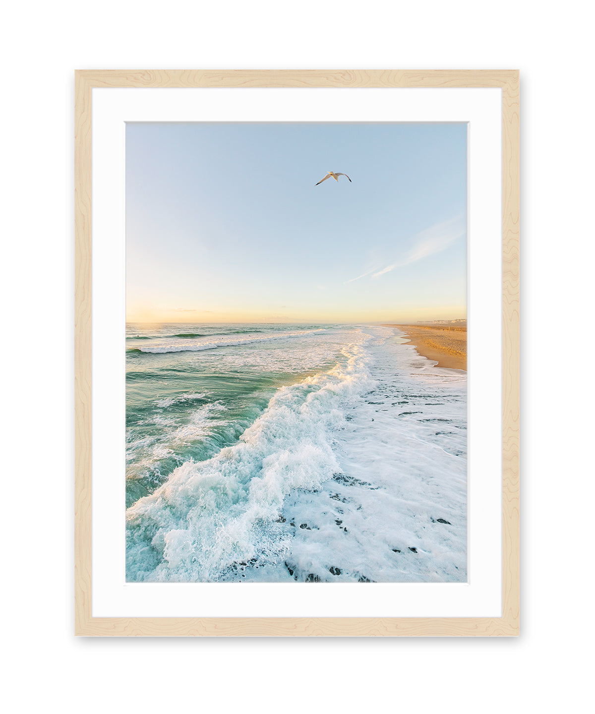 blue wrightsville beach morning photograph with wood frame