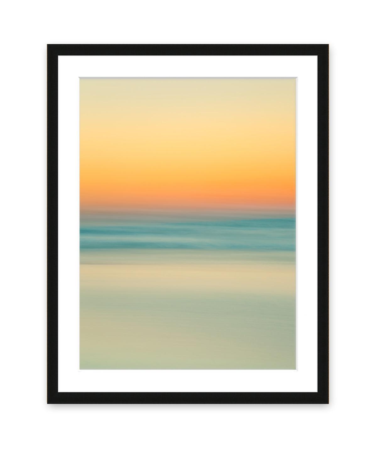 abstract minimal print, sunrise beach photograph, black wood frame by Wright and Roam