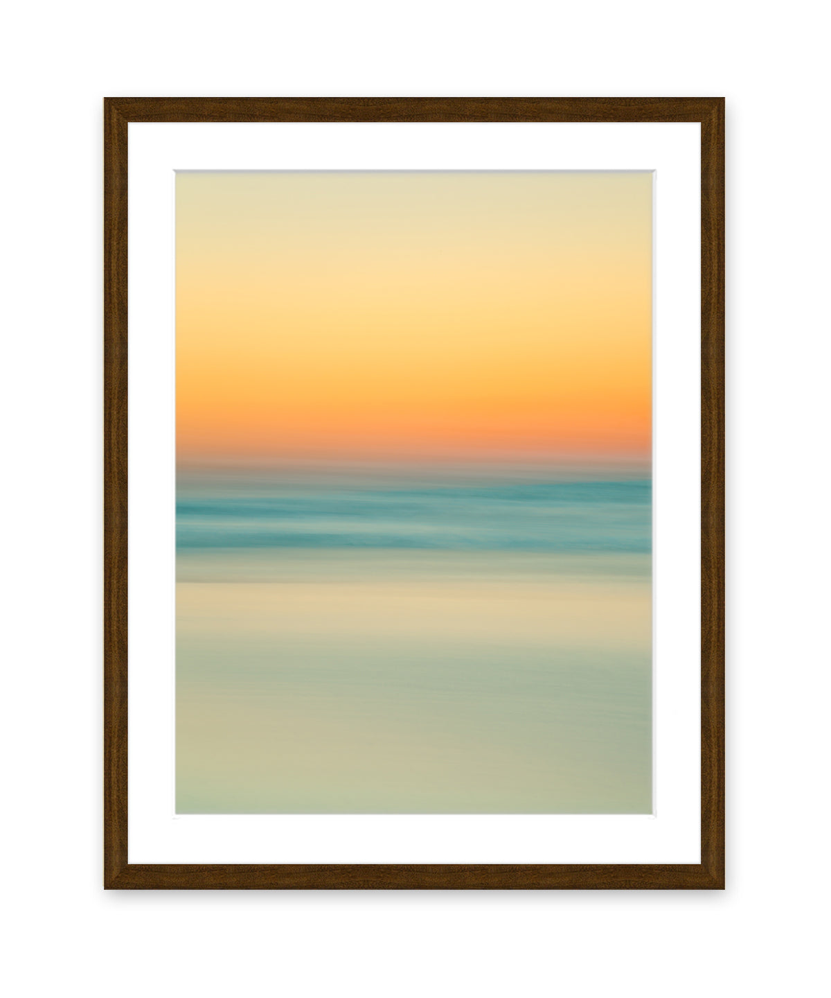 abstract minimal print, sunrise beach photograph, dark wood frame by Wright and Roam