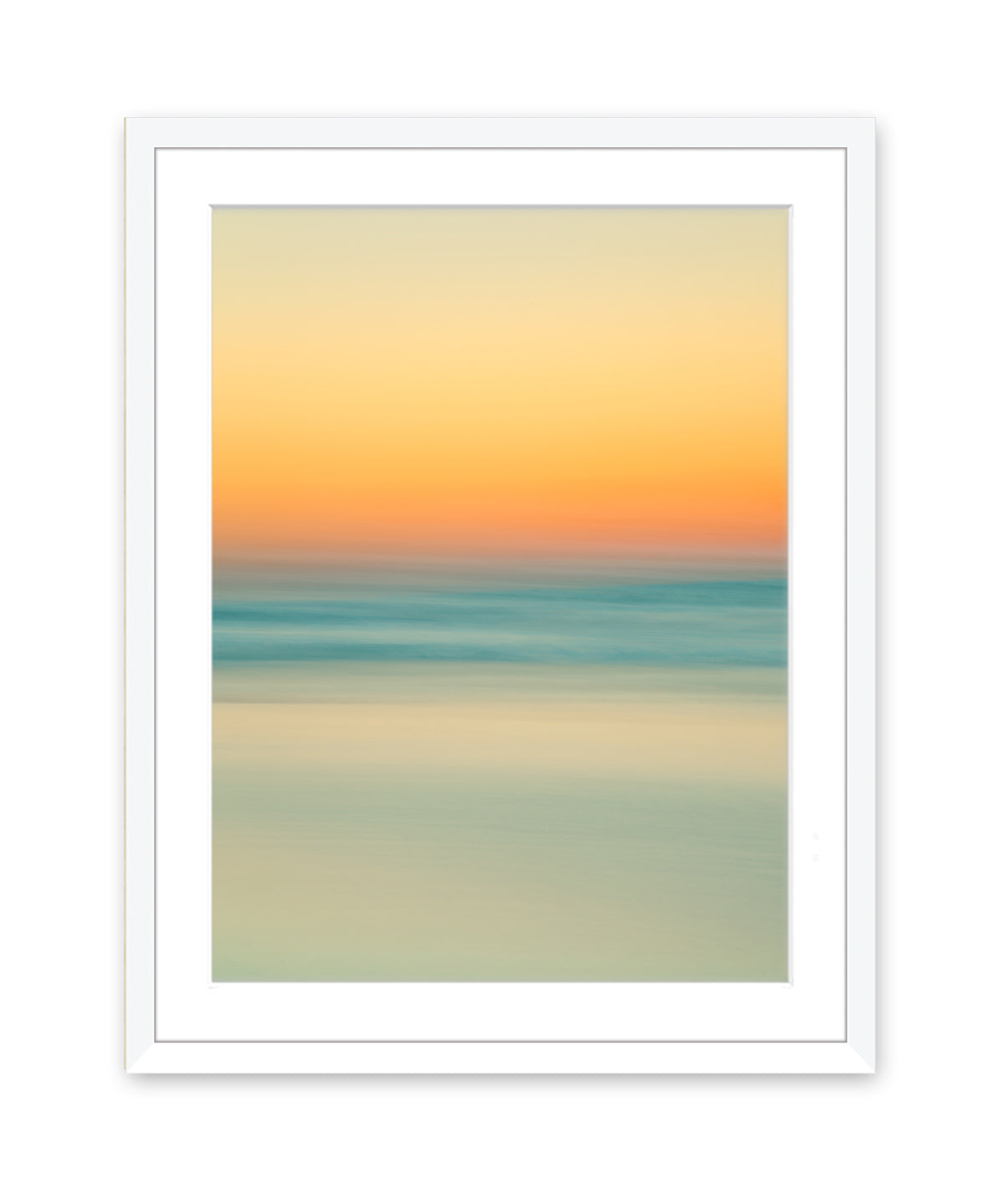 abstract minimal print, sunrise beach photograph, white wood frame by Wright and Roam