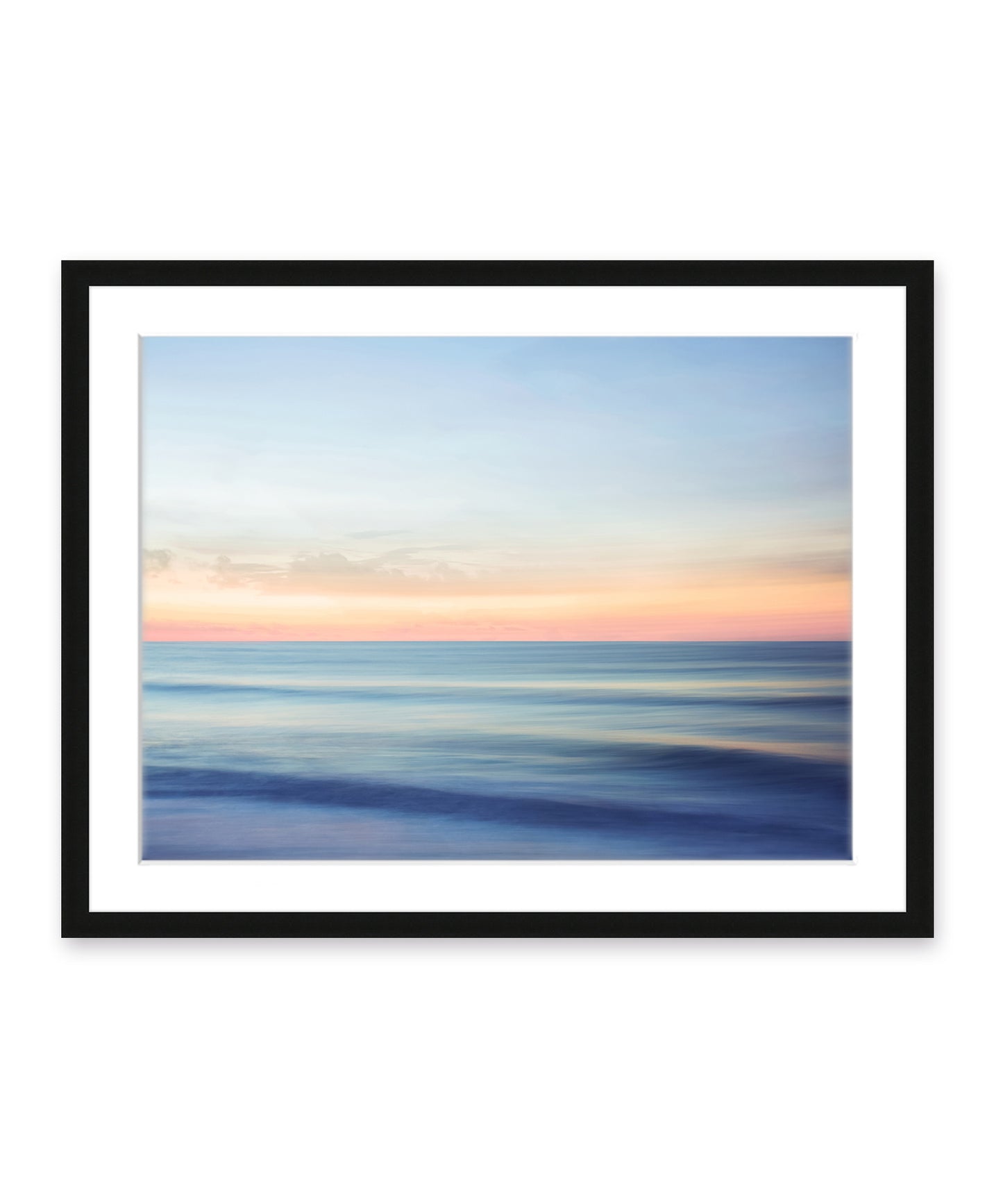 indigo blue abstract, minimal waves beach photograph, black wood frame by Wright and Roam