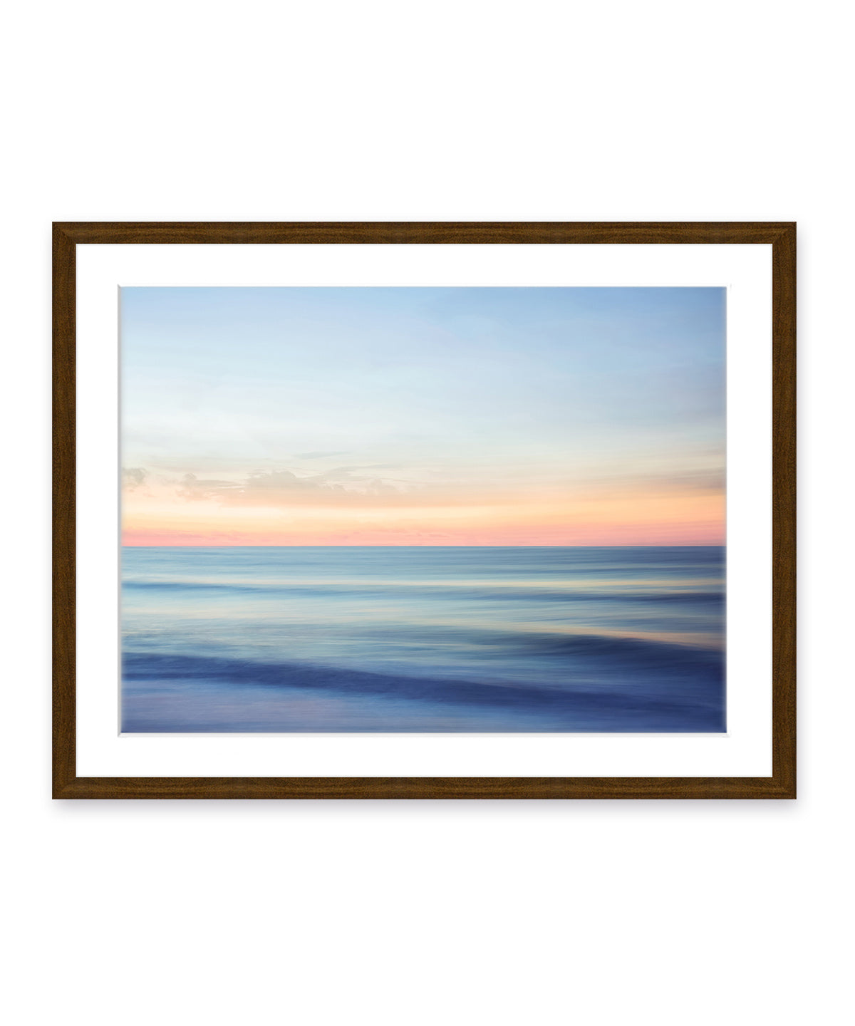 indigo blue abstract, minimal waves beach photograph, dark wood frame by Wright and Roam