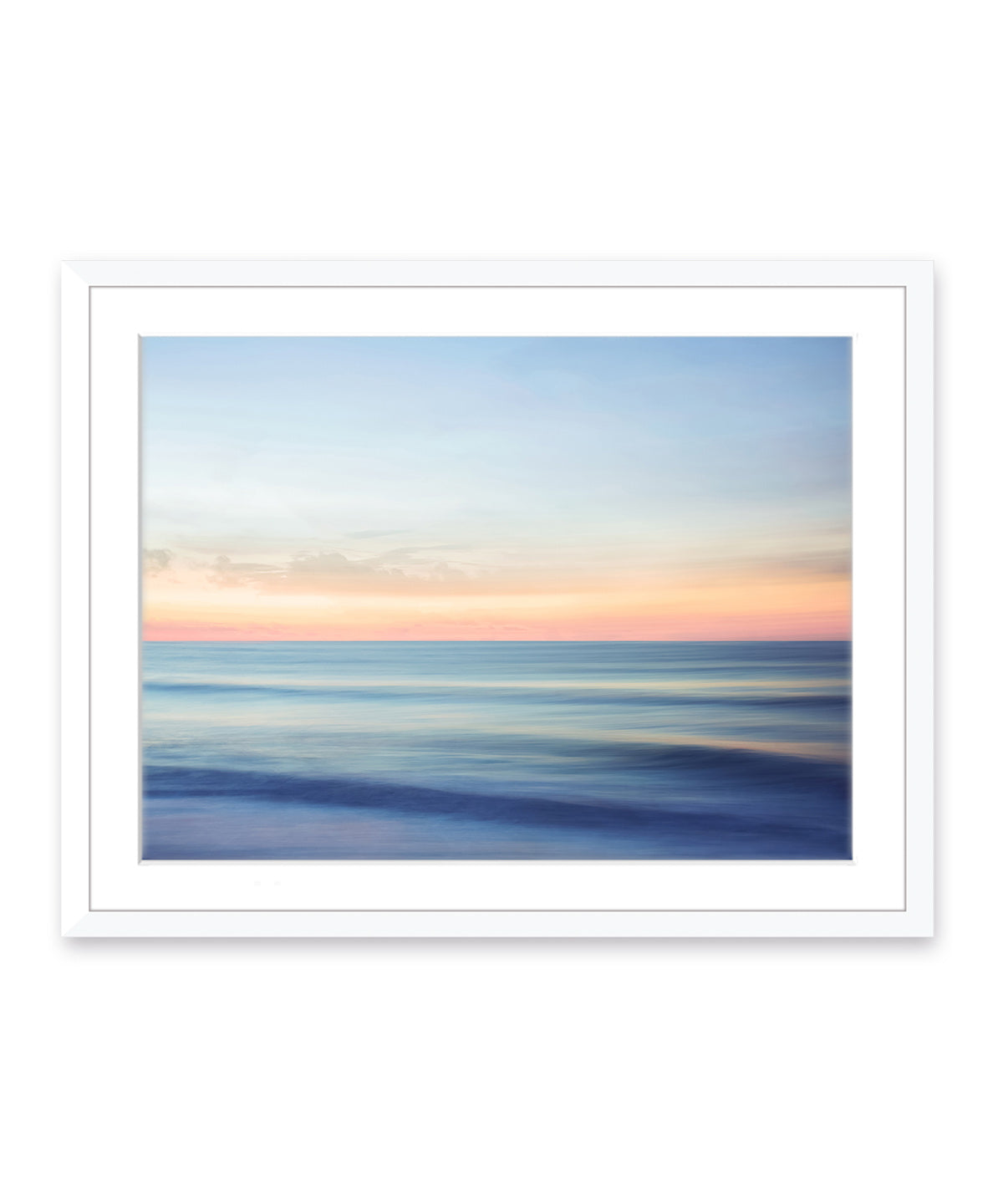 indigo blue abstract, minimal waves beach photograph, white wood frame by Wright and Roam
