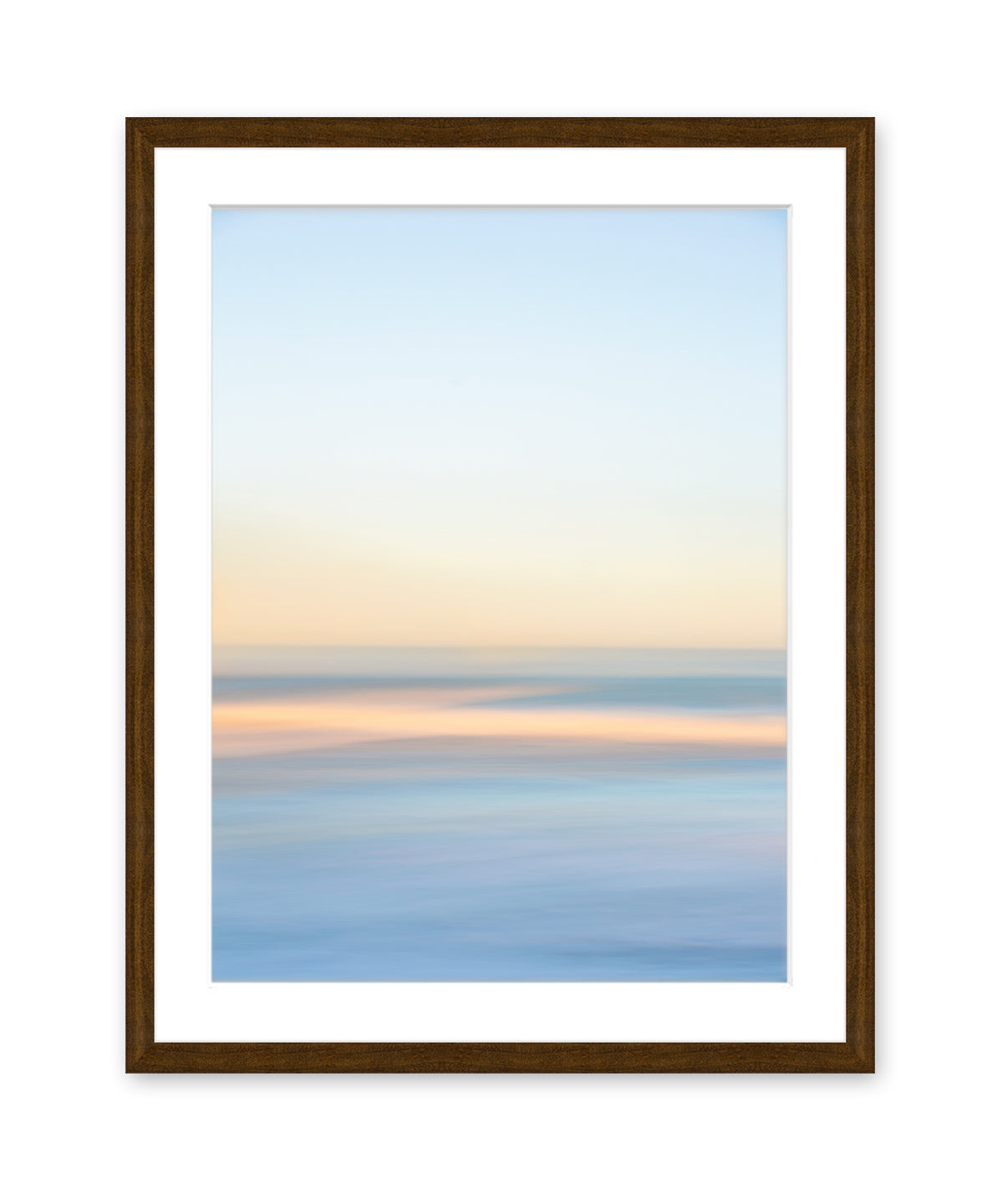 Abstract Minimal Print, Blue Yellow Beach Photograph, Dark Wood Frame, Wright and Roam