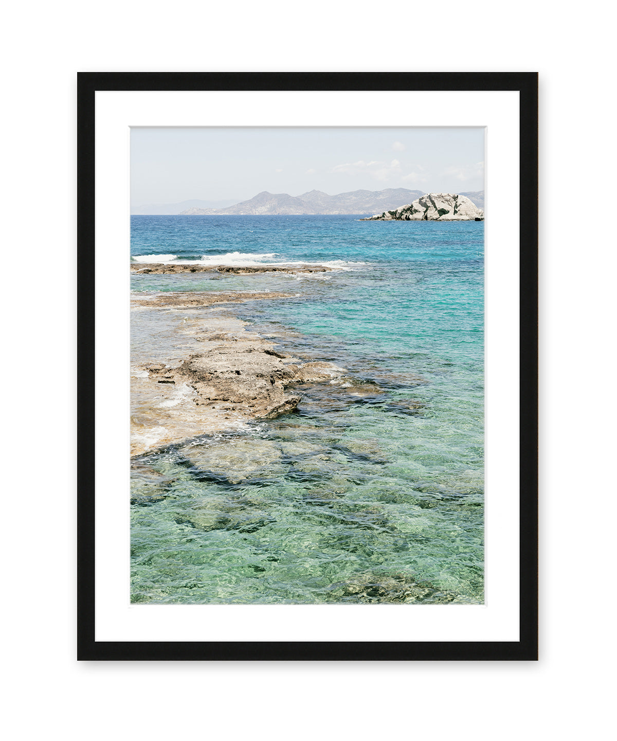clear water photograph, mediterranean sea , greek islands, black frame