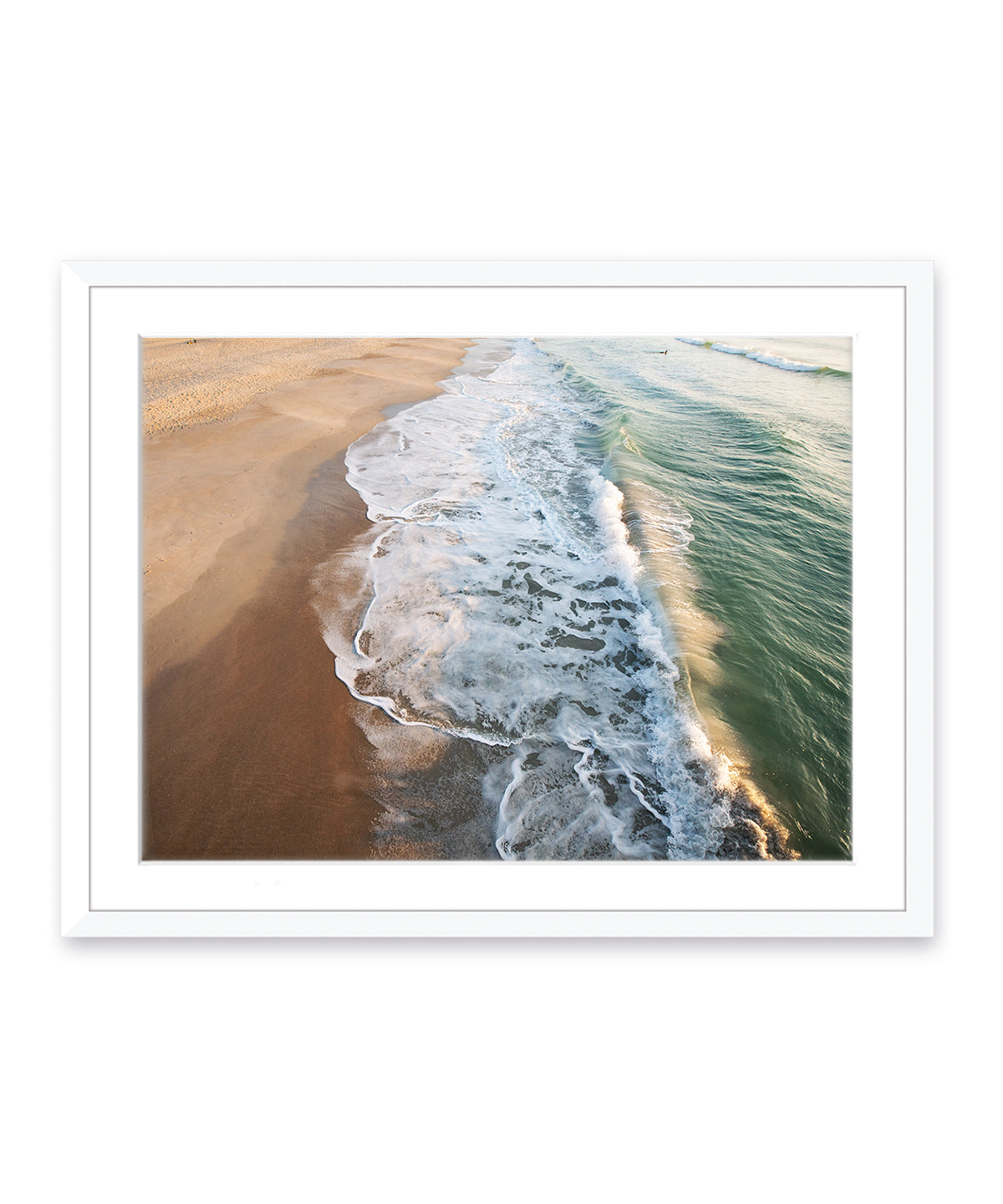 minimal aerial ocean waves, shoreline, white frame