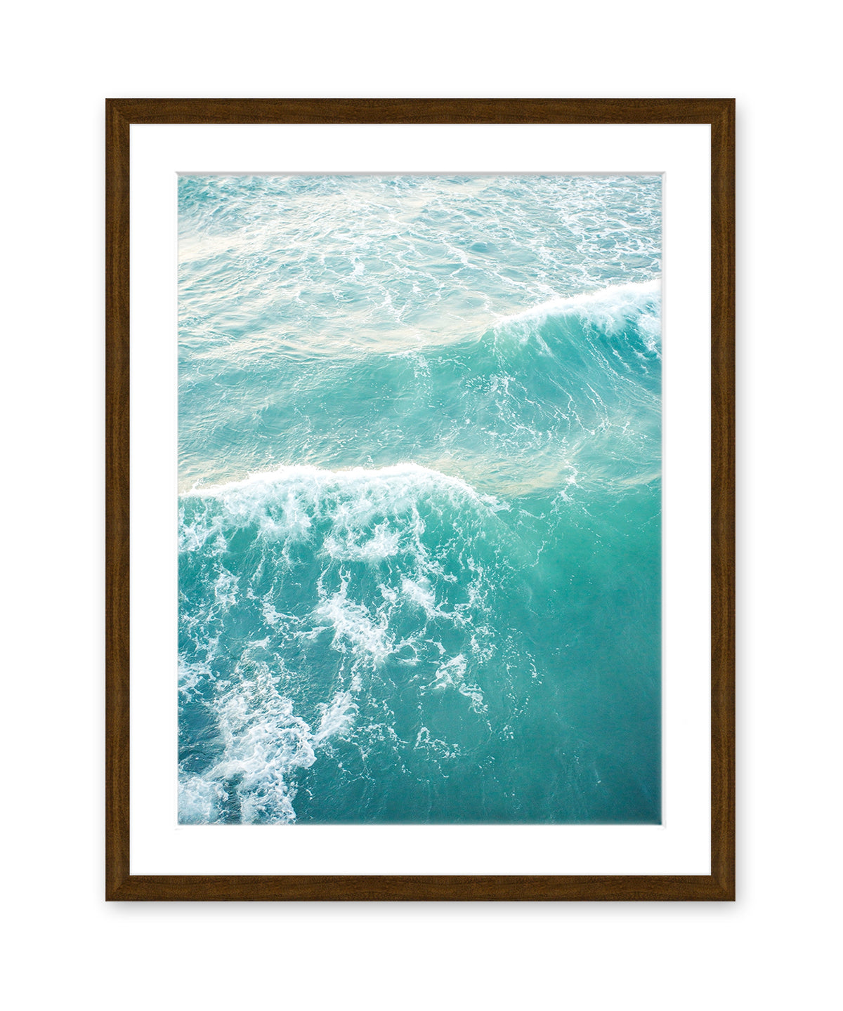 aqua blue ocean waves aerial photograph, dark wood frame, by Wright and Roam