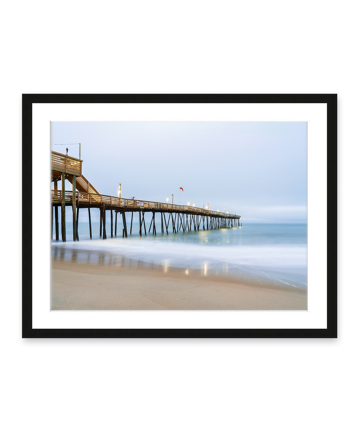 outer banks, avalon pier, blue beach wall art photograph by Wright and Roam, Black frame