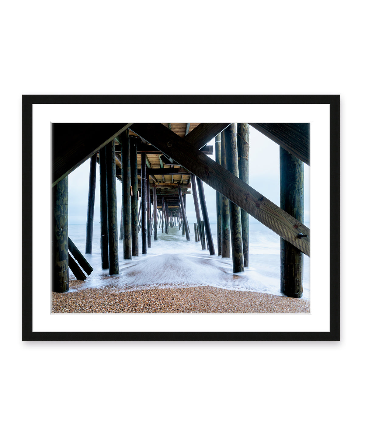 outer banks, avalon pier photograph art print by Wright and Roam, black frame
