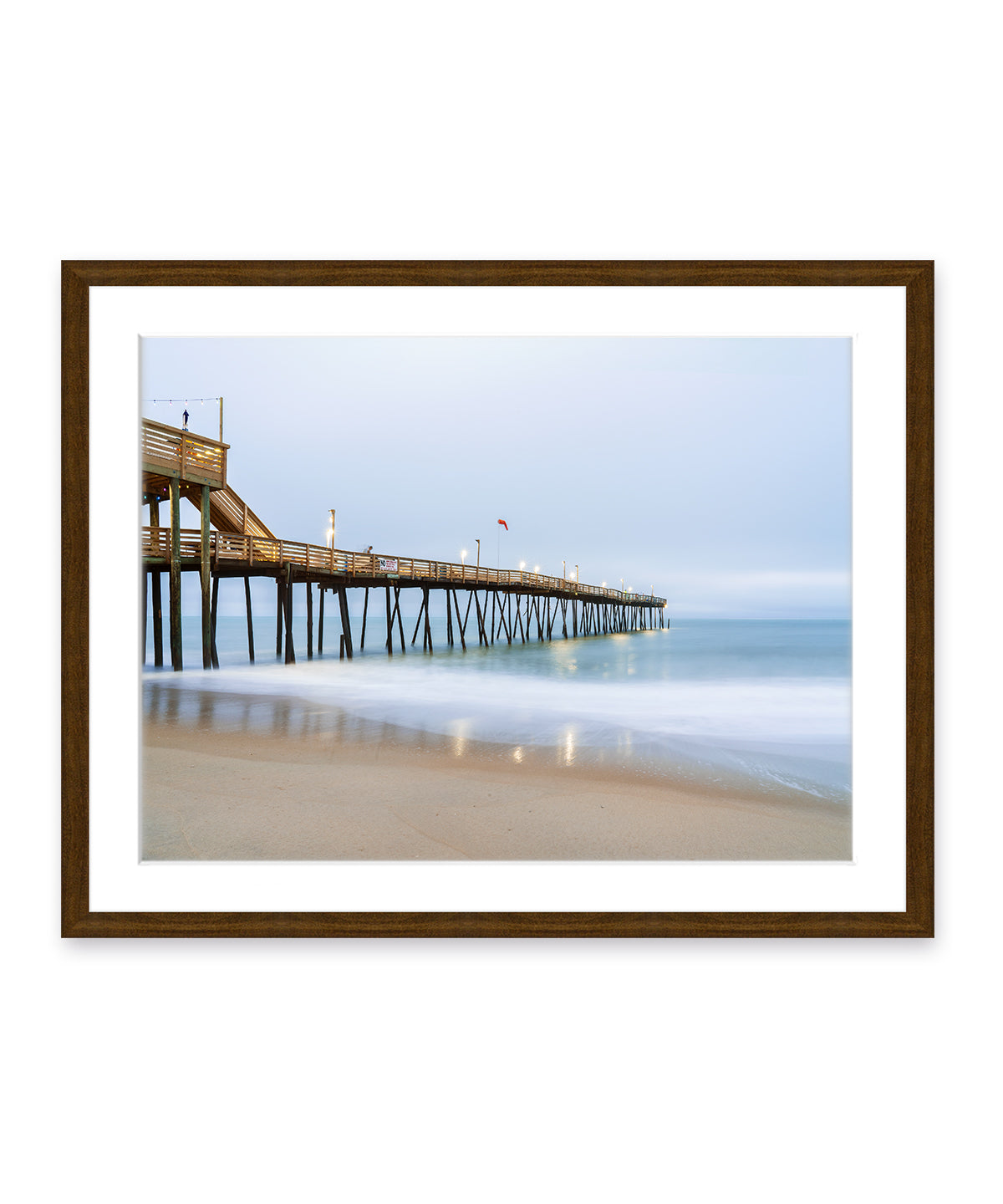 outer banks, avalon pier, blue beach wall art photograph by Wright and Roam, Dark Wood frame