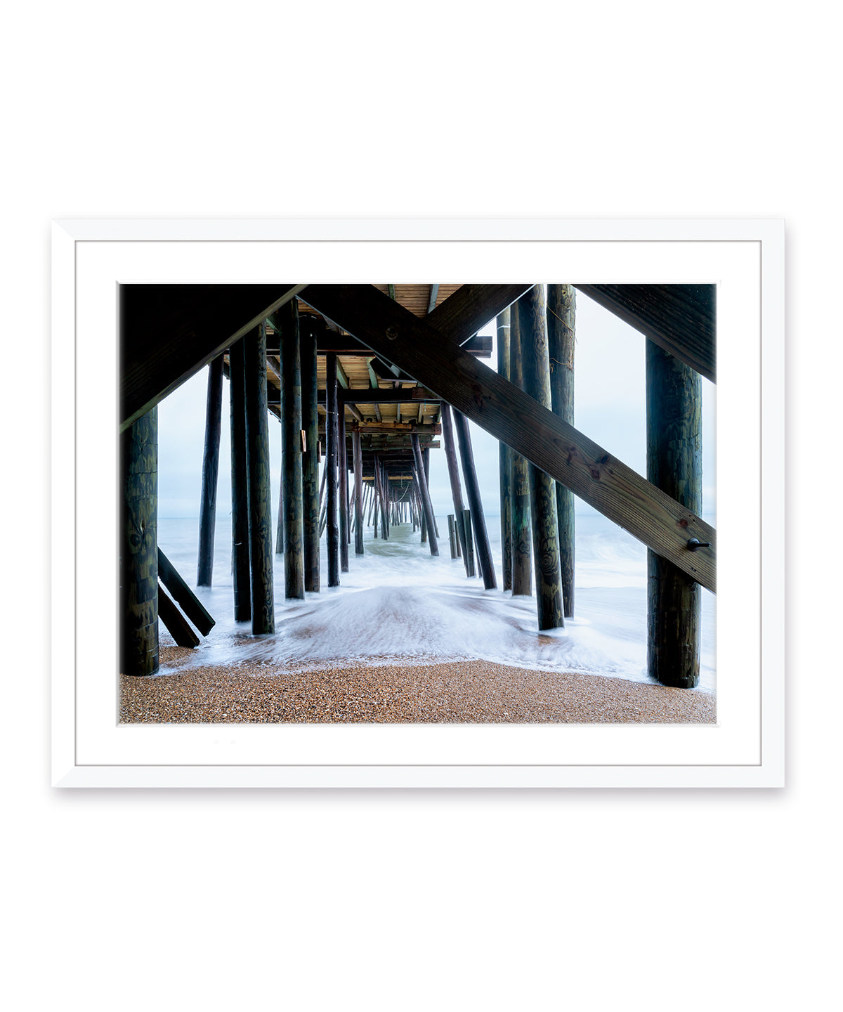 outer banks, avalon pier photograph art print by Wright and Roam, white frame