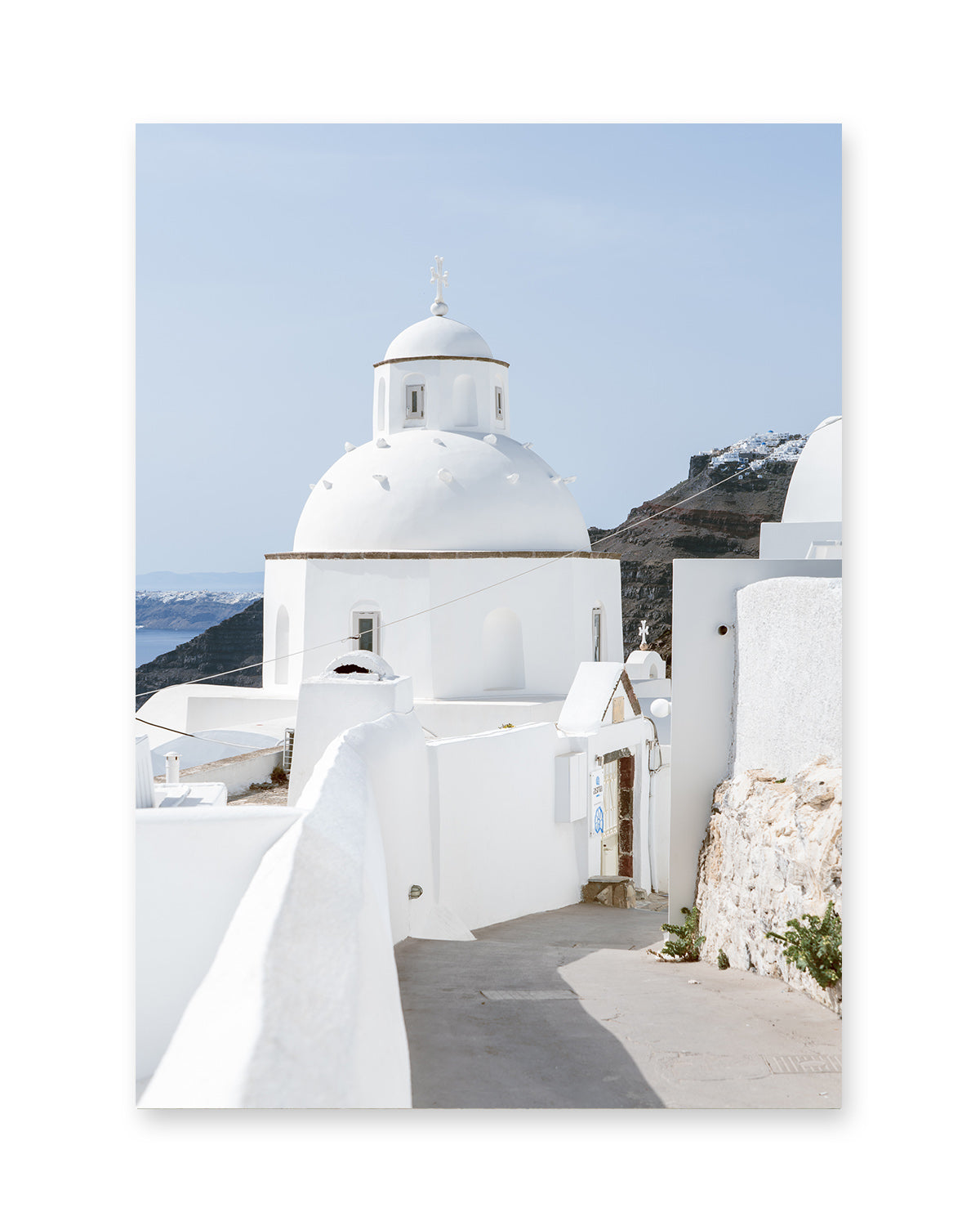 blue and white greek church. Santorini greece art