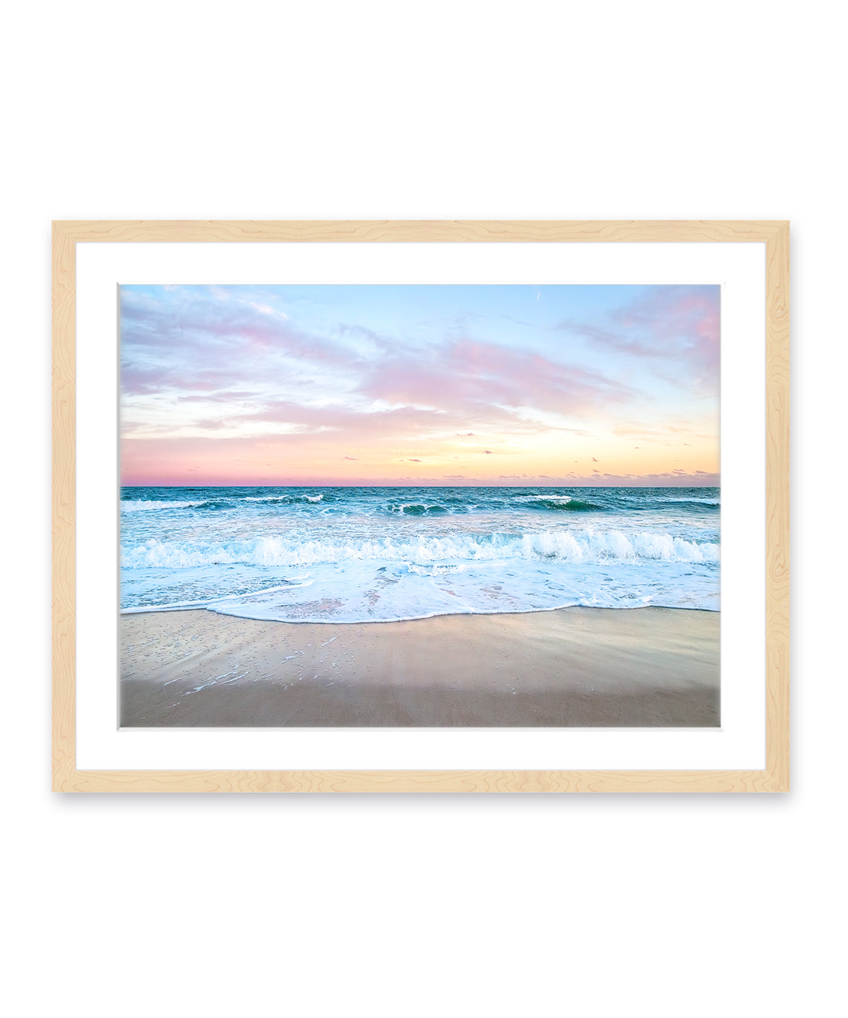 Blue Sunset Wrightsville Beach Print, Natural Wood Frame By Wright and Roam
