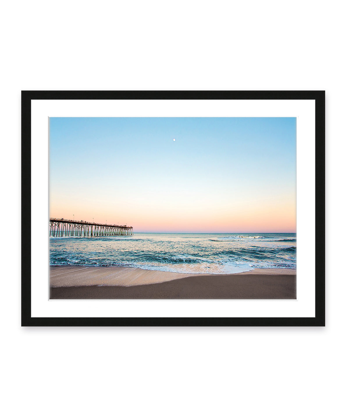 blue sunset beach photograph, Carolina beach, black frame by Wright and Roam