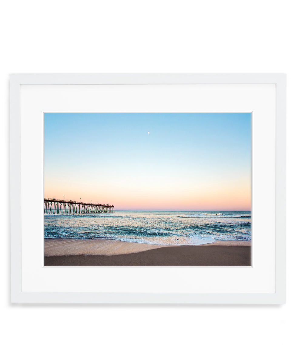 blue sunset beach photograph, Carolina beach, white frame by Wright and Roam