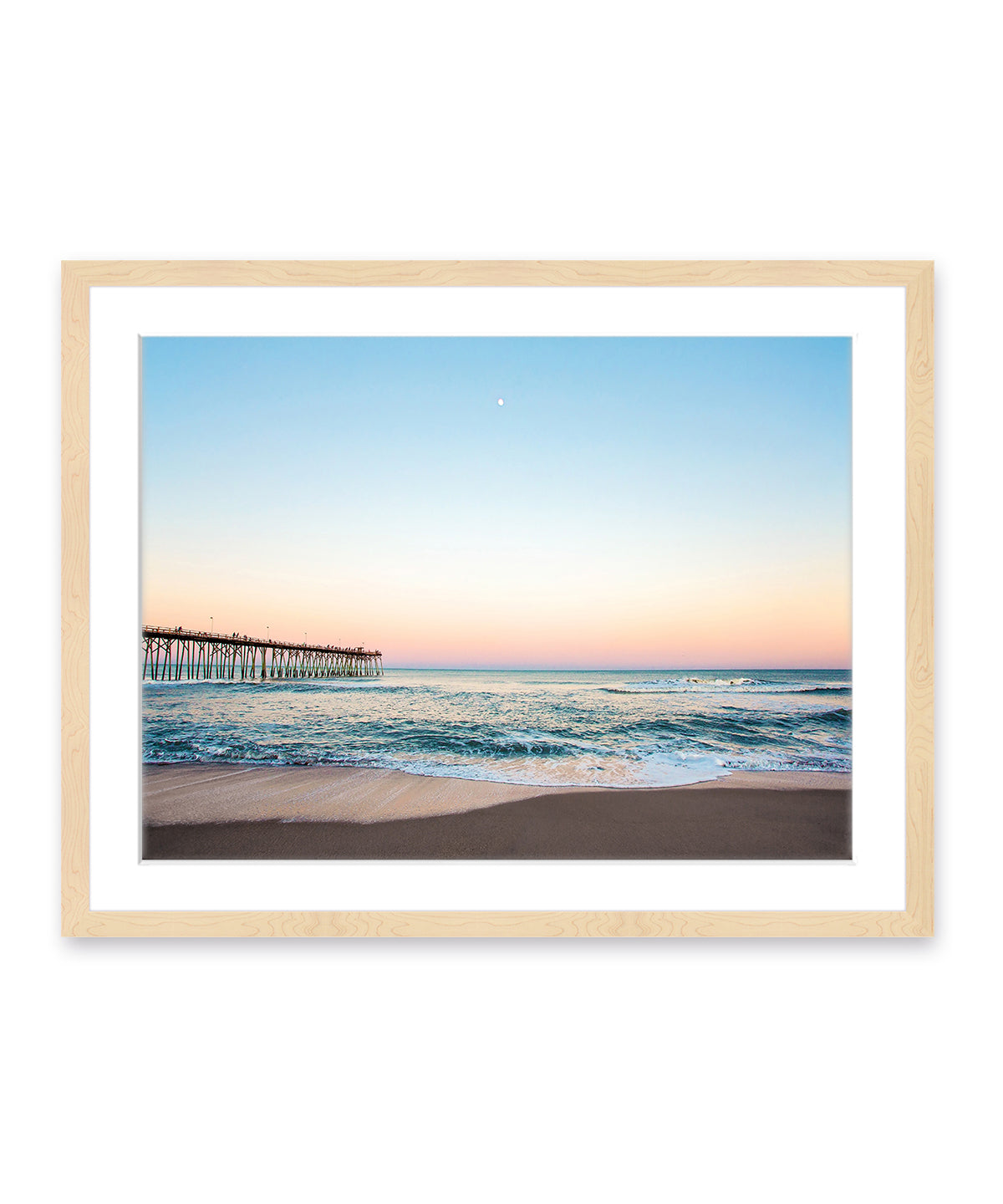 blue sunset beach photograph, Carolina beach, natural wood frame by Wright and Roam