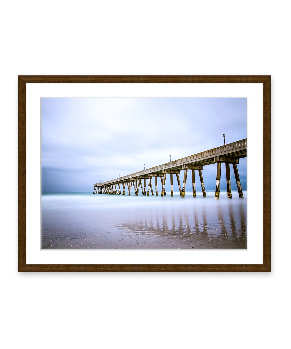 blue Johnny mercer pier Wrightsville beach photograph, dark wood frame, by Wright and Roam