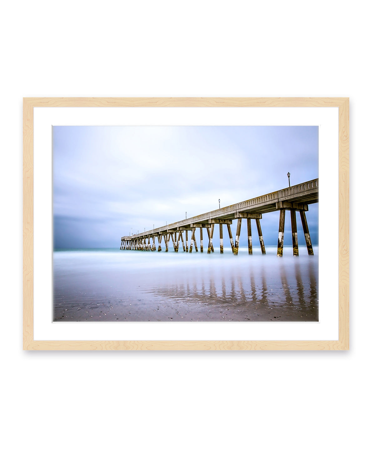 blue Johnny mercer pier Wrightsville beach photograph, natural wood frame, by Wright and Roam