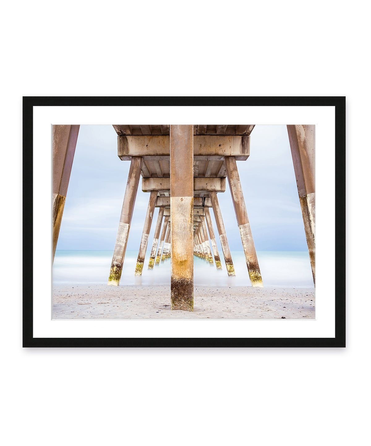 blue Johnny mercer pier wrightsville beach photograph, black frame, by Wright and Roam