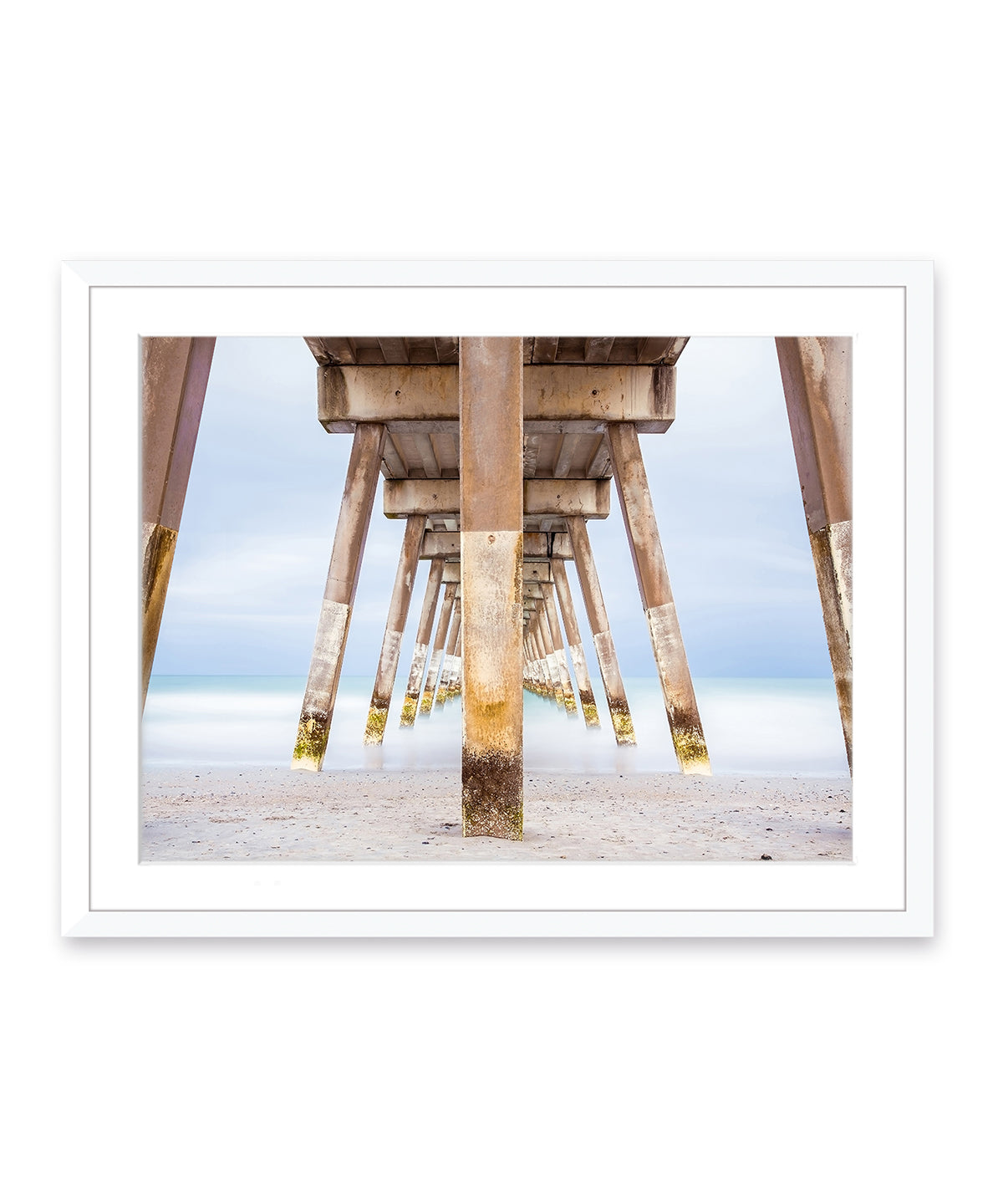 blue Johnny mercer pier wrightsville beach photograph, white frame, by Wright and Roam