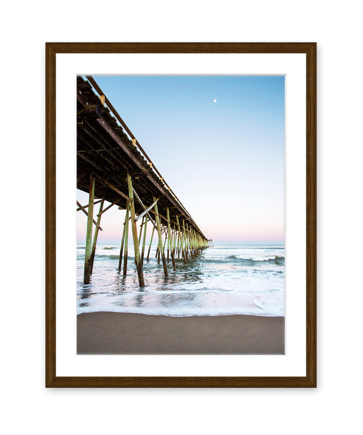 carolina beach, north carolina photograph, blue pier dark wood frame