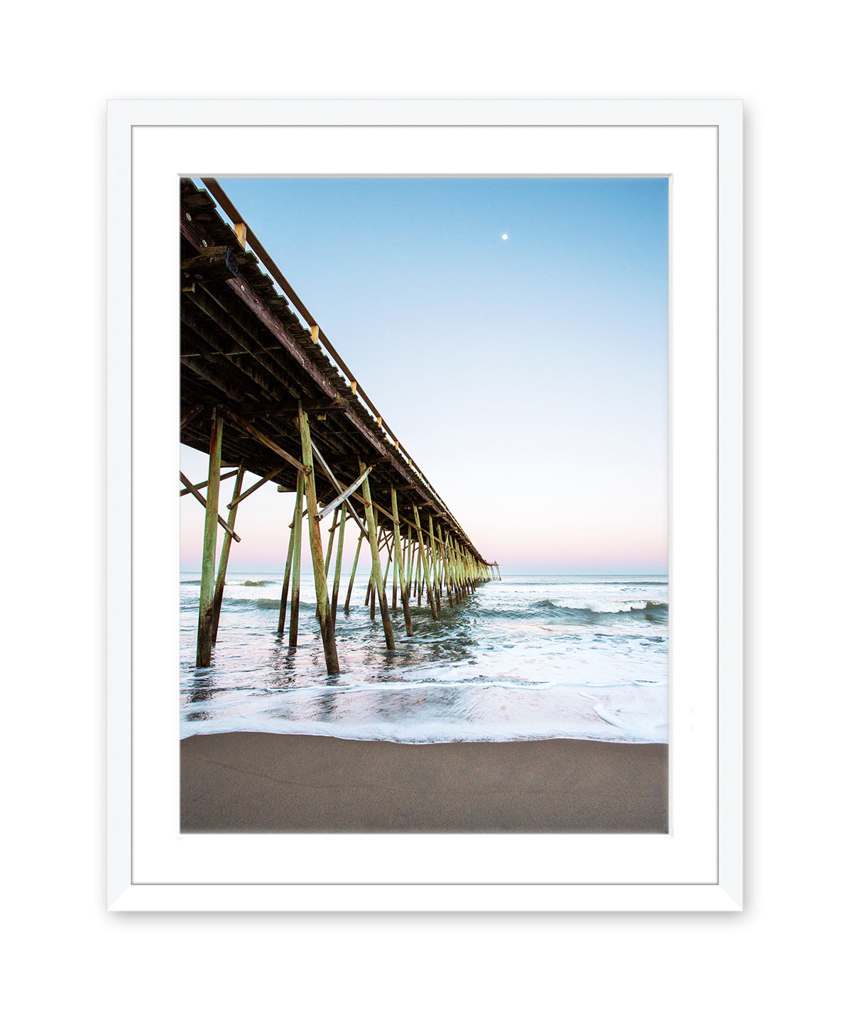 carolina beach, north carolina photograph, blue pier white frame