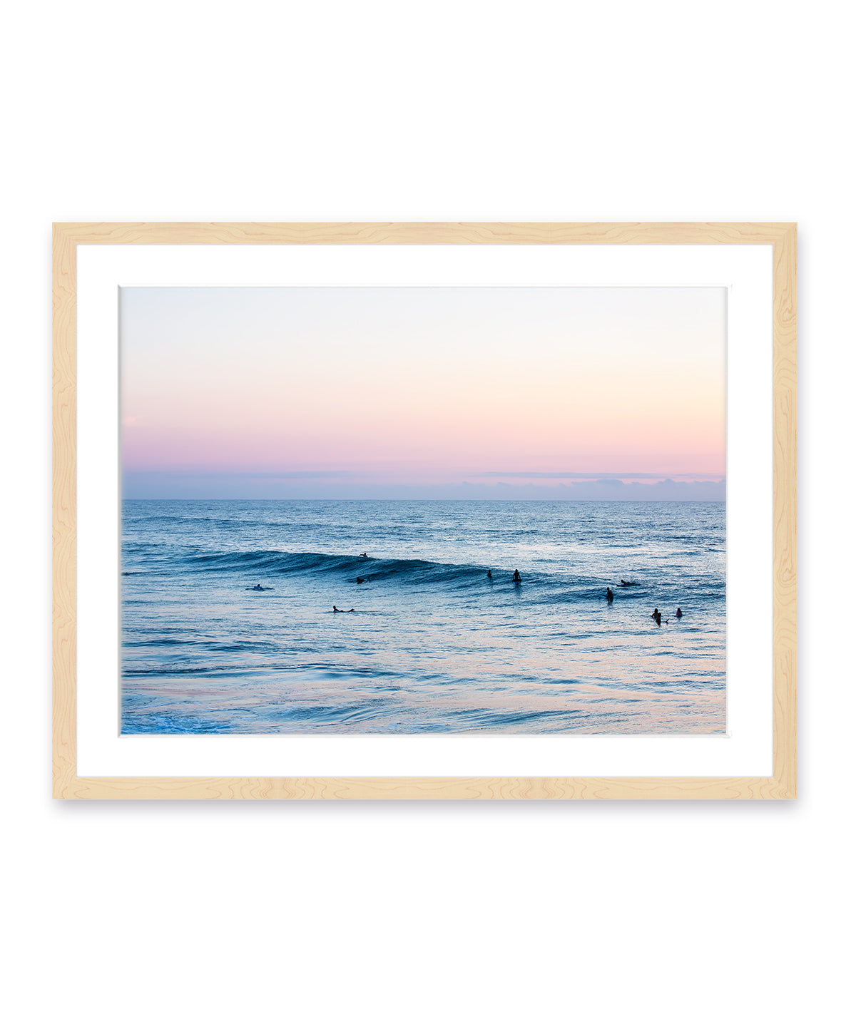 pastel blue sunrise ocean photograph wood frame