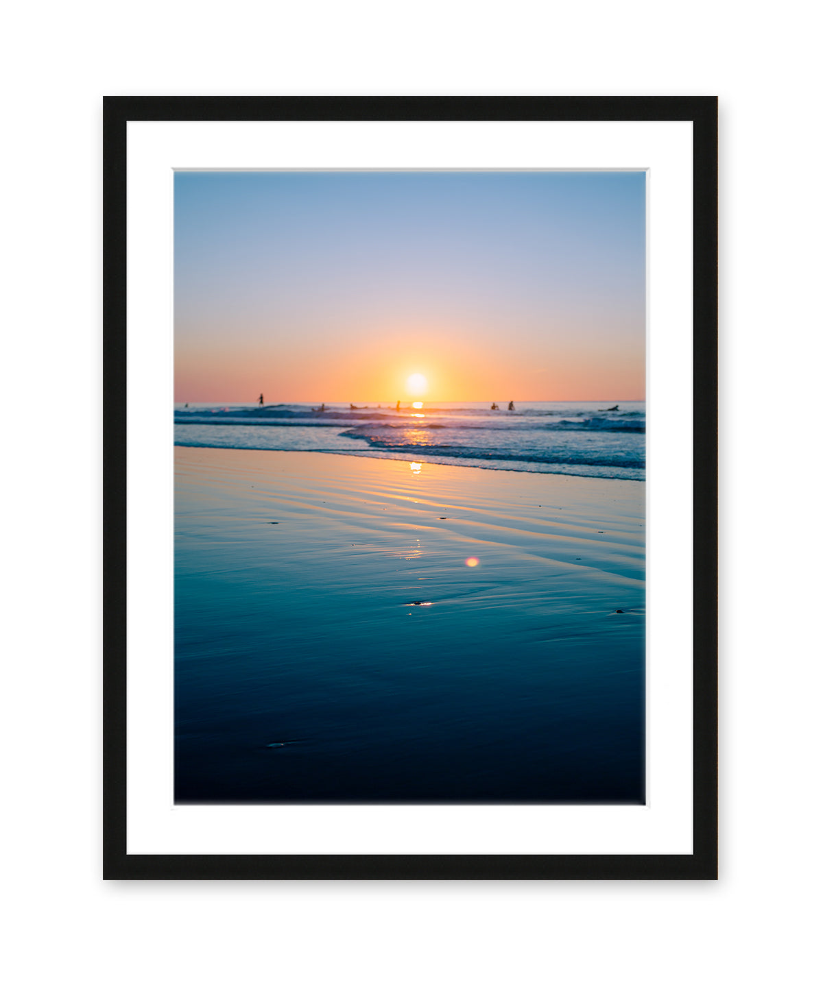 colorful blue wrightsville beach surf print, black frame
