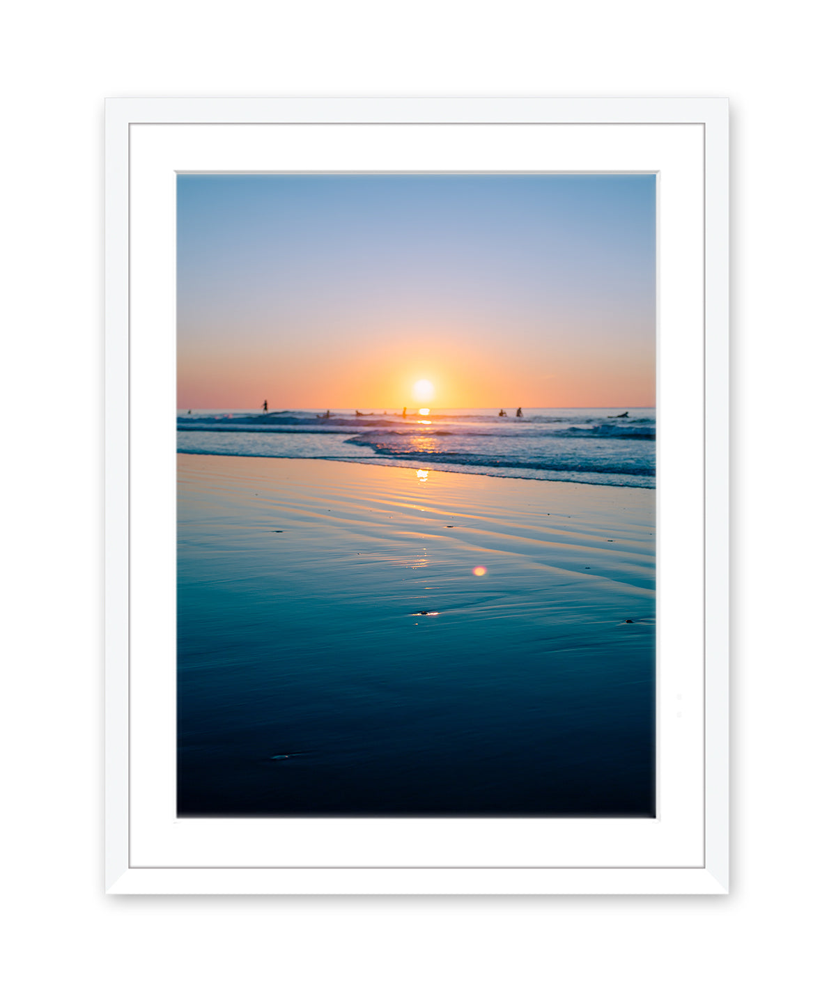 colorful blue wrightsville beach surf print, white frame