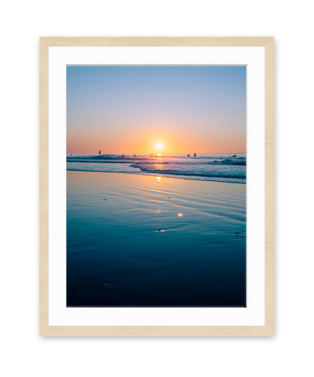 colorful blue wrightsville beach surf print, wood frame