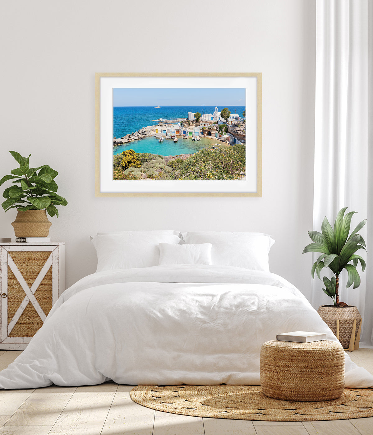 bedroom decor featuring colorful Greece Art