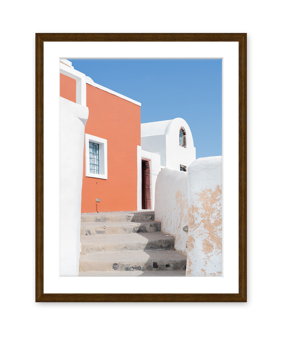 colorful architecture photography, santorini, greece art, brown frame