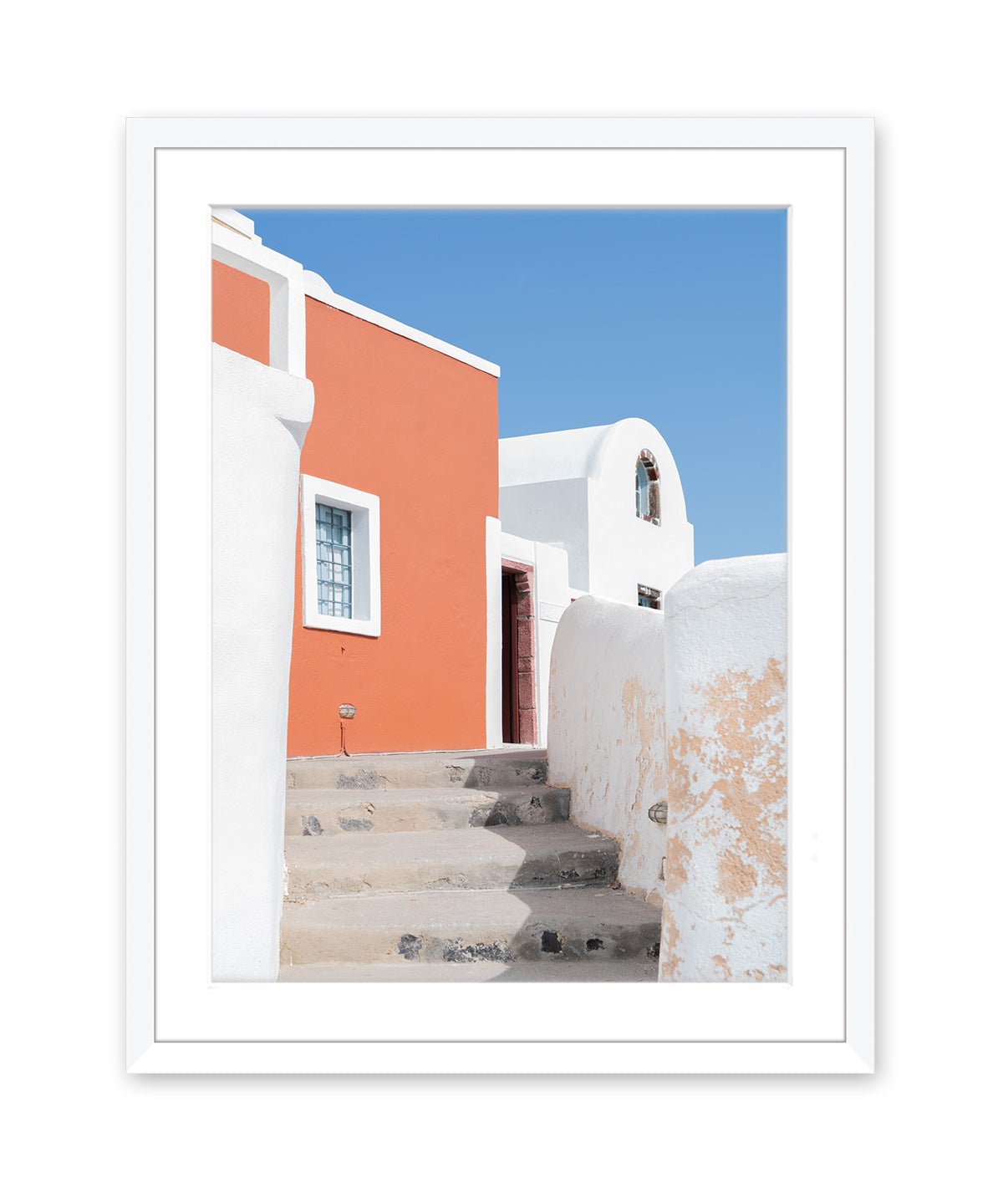 colorful architecture photography, santorini, greece art, white frame