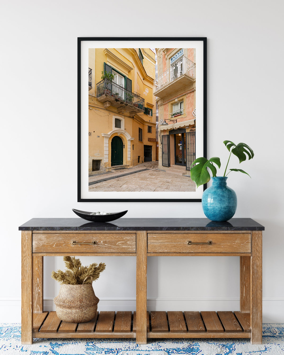 Italian facade wall art in an old world styled entryway