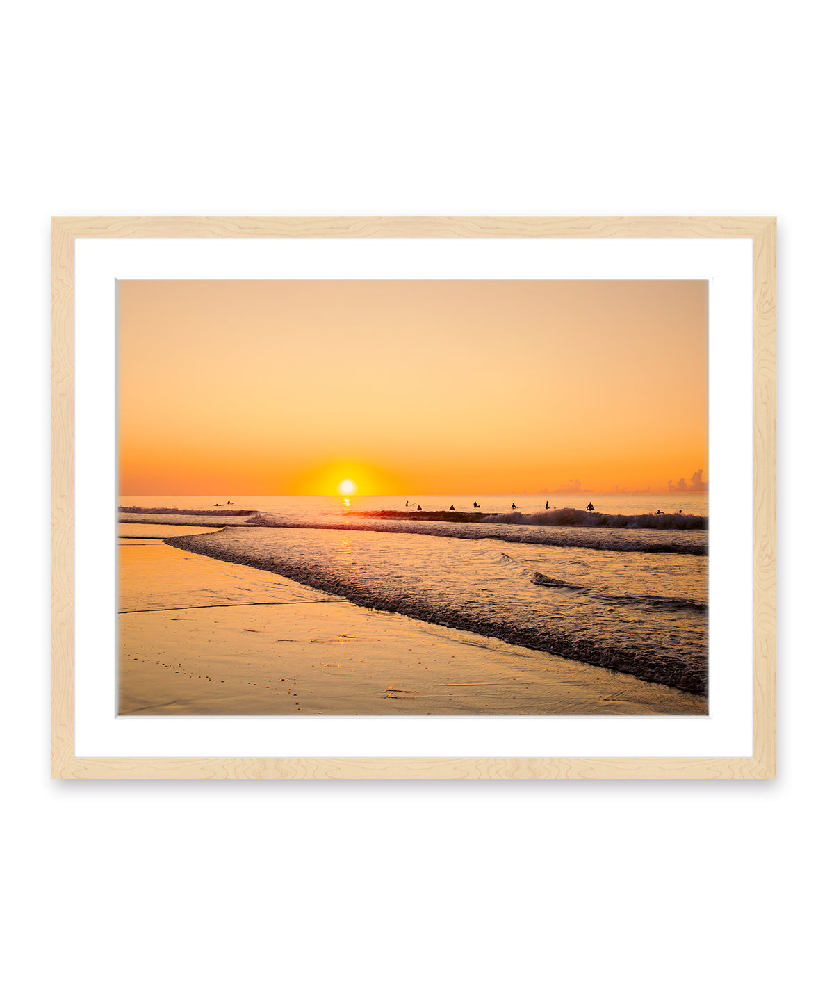 golden sunrise surf print, wrightsville beach photography, wood frame