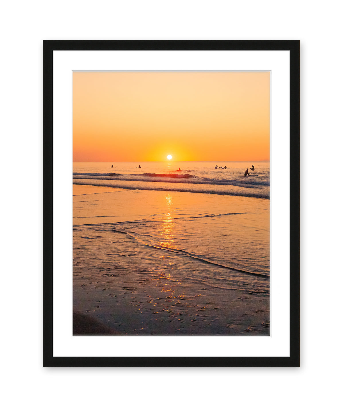 golden sunrise wrightsville beach print, black frame