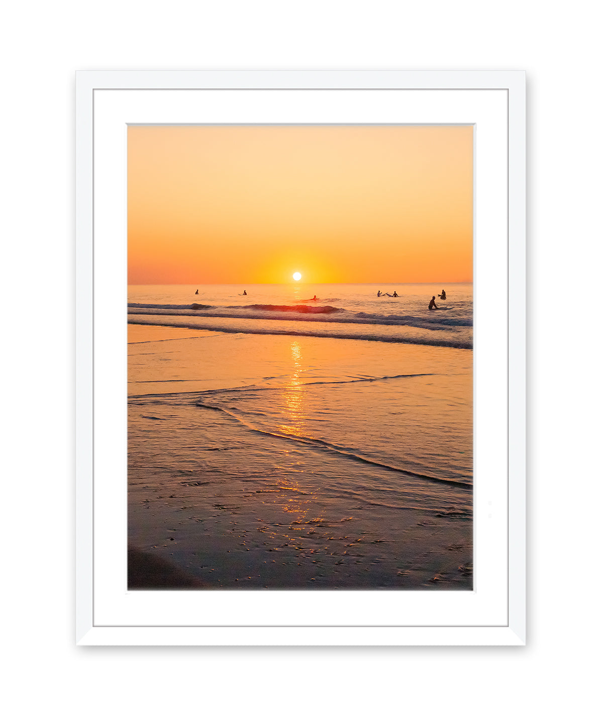 golden sunrise wrightsville beach print, white frame