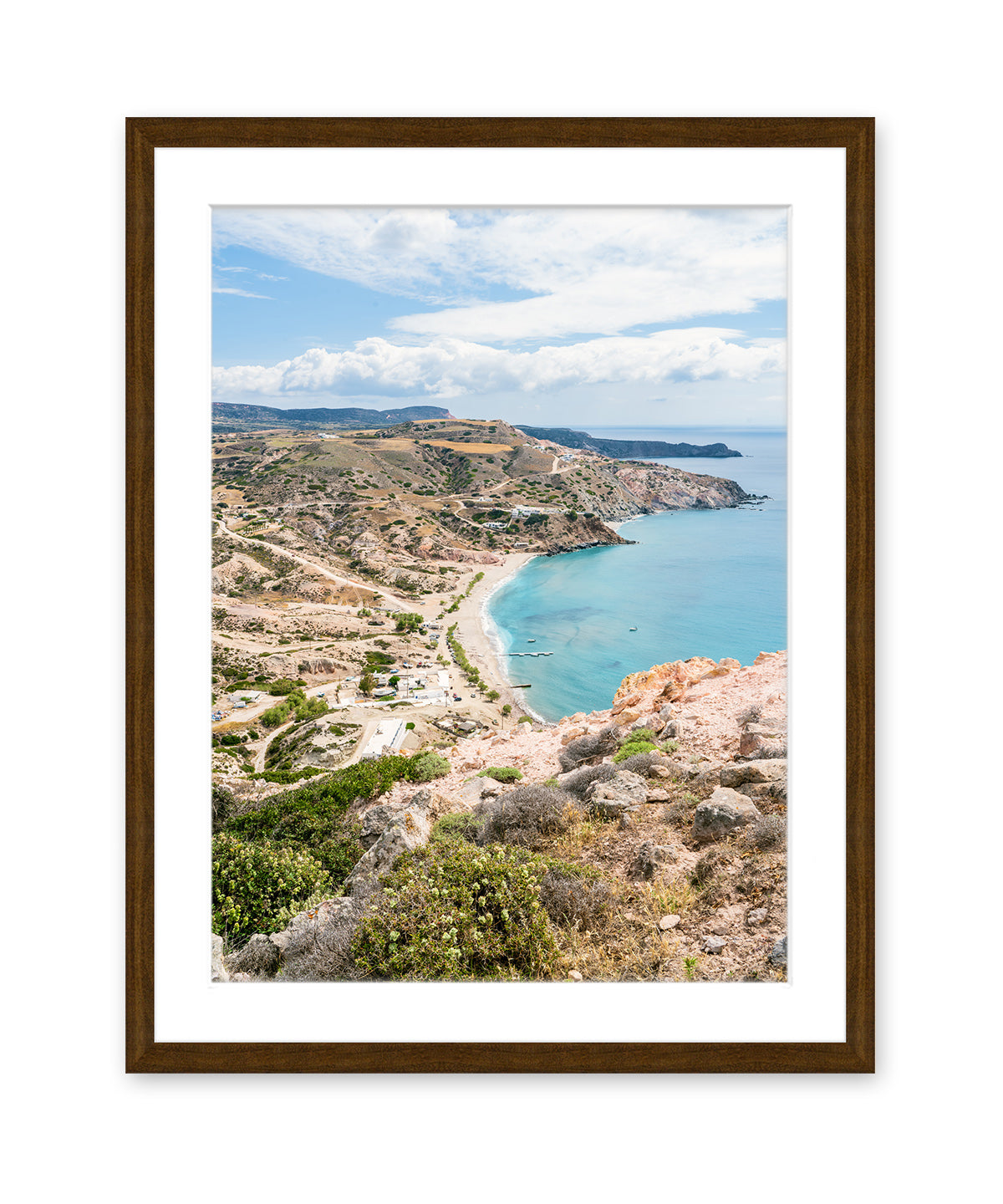 beach seascape landscape, milos, greece, greek islands, brown frame