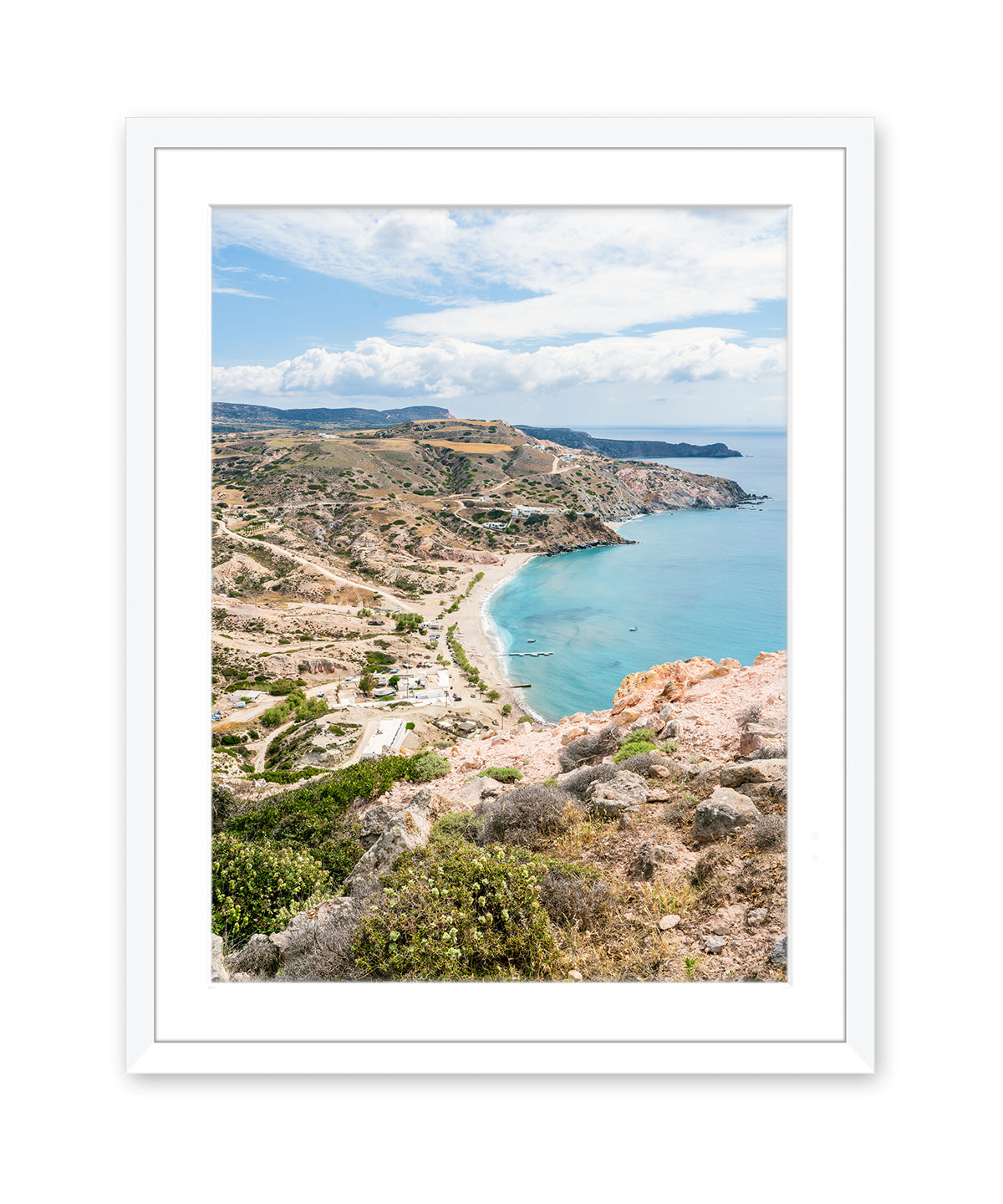beach seascape landscape, milos, greece, greek islands, white frame