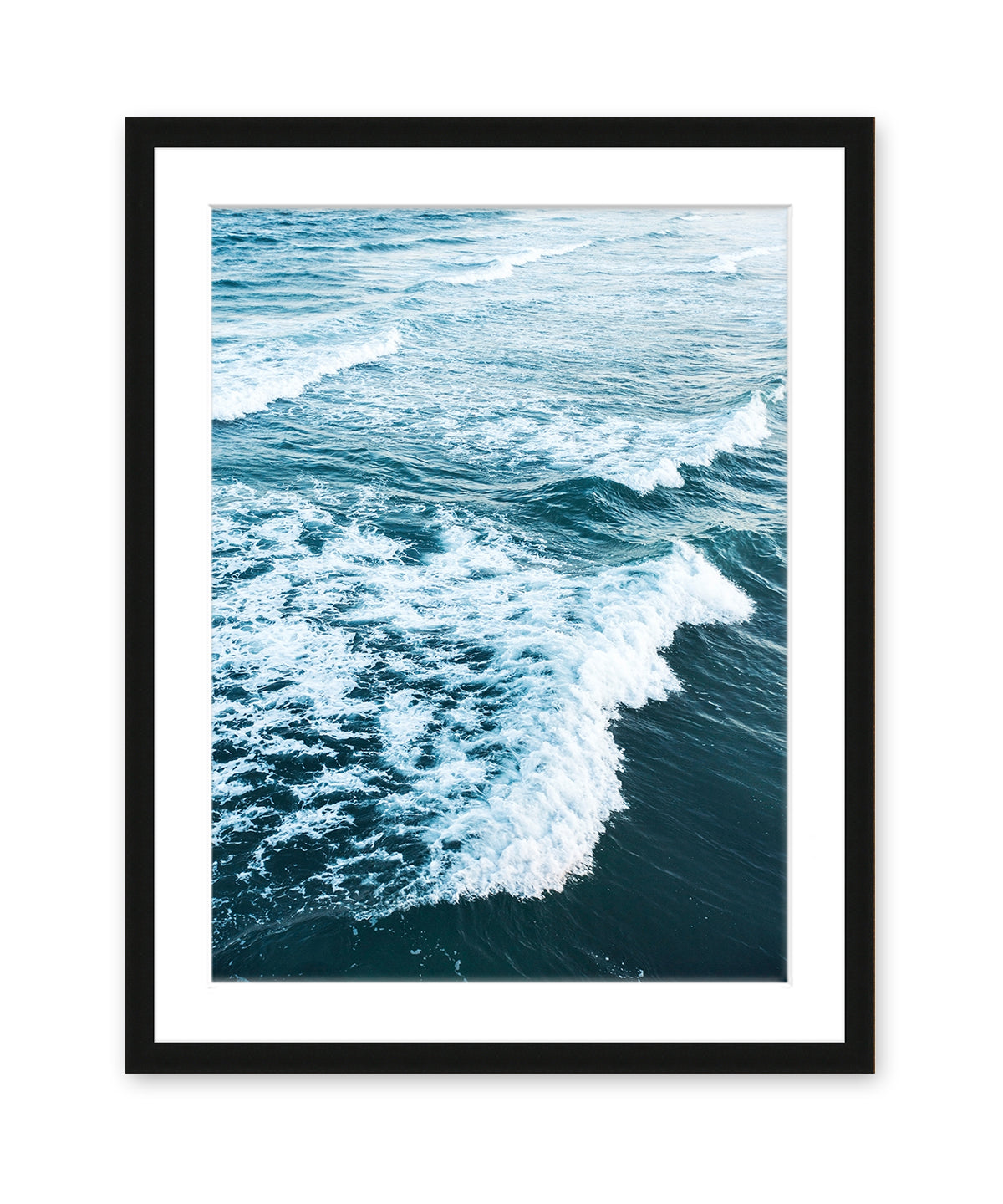 aerial photograph indigo blue ocean waves print, black wood frame by Wright and Roam