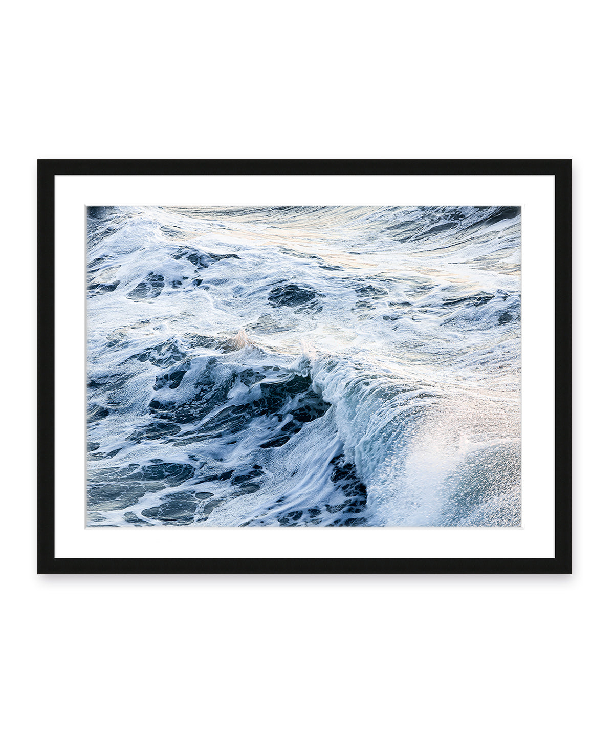 minimal indigo wave ocean photograph, black frame