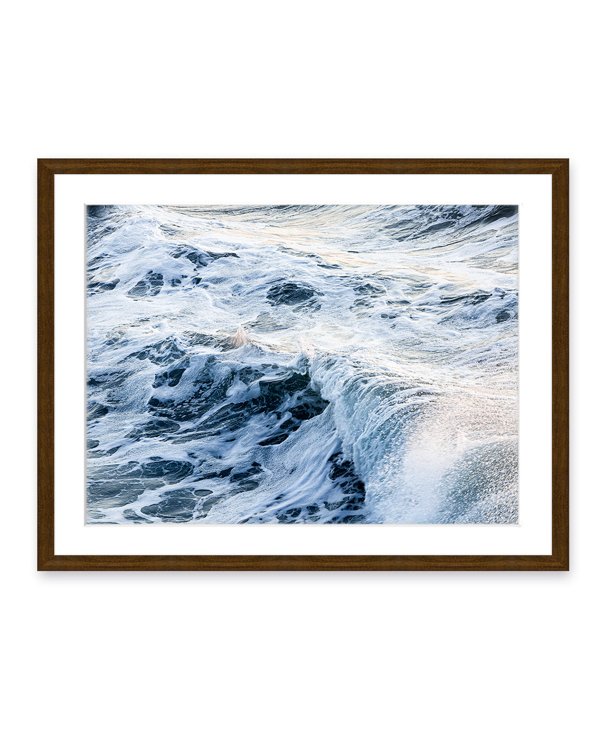 textured indigo ocean photograph with dark wood frame