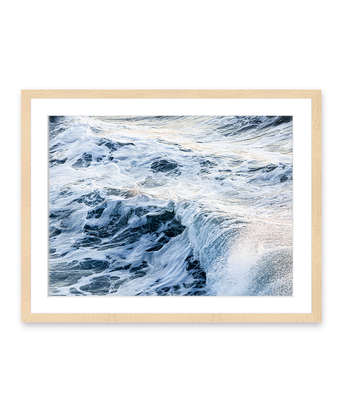 textured indigo ocean photograph with wood frame