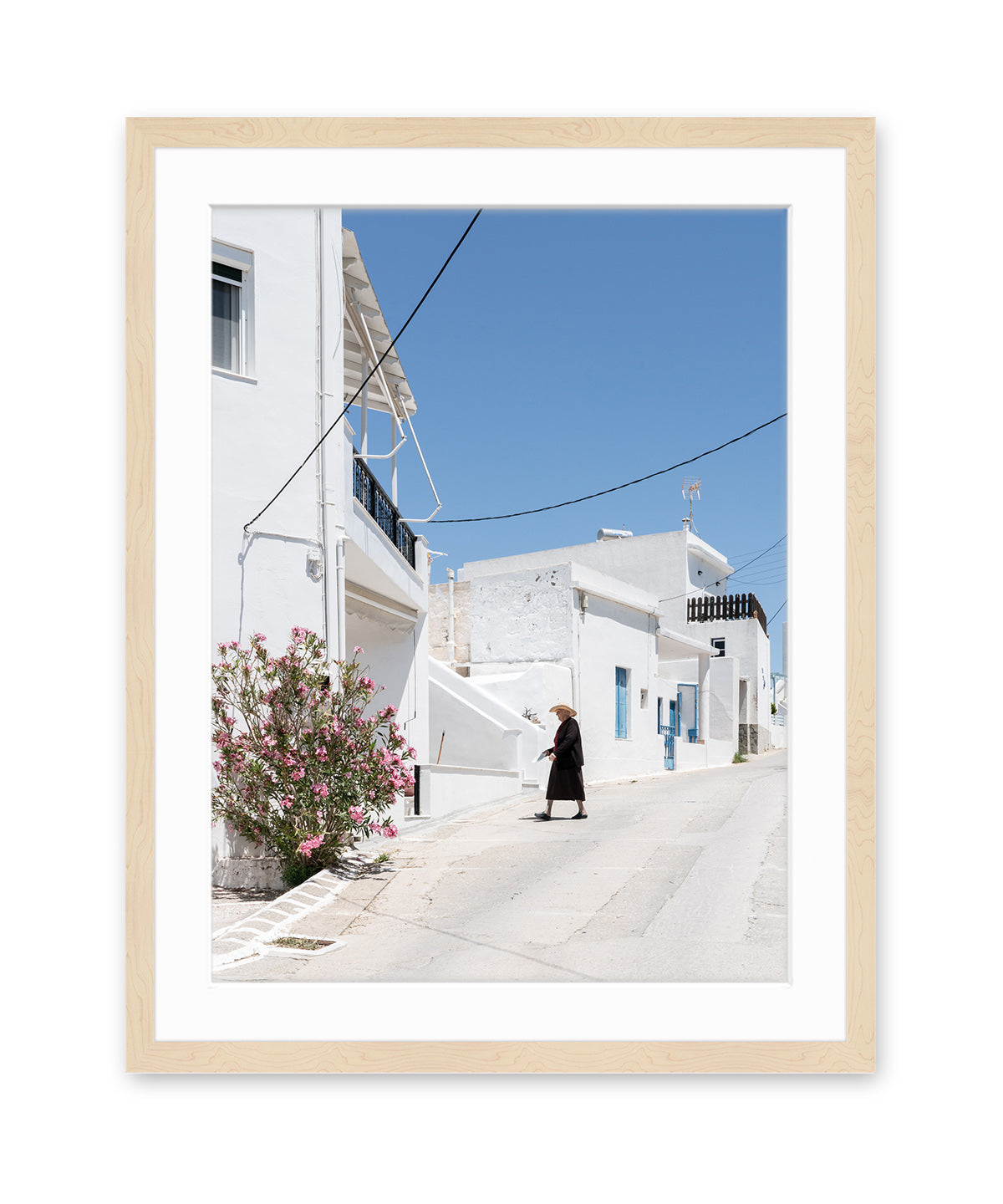 white blue greek islands art - greece photograph, wood frame