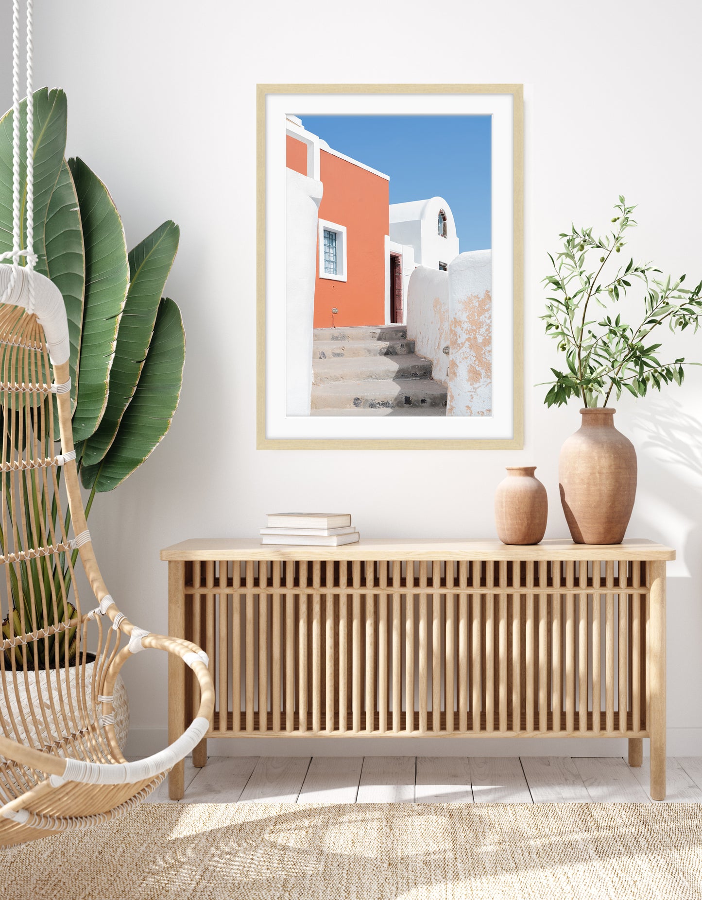 coastal decor featuring colorful santorini greece architecture photograph