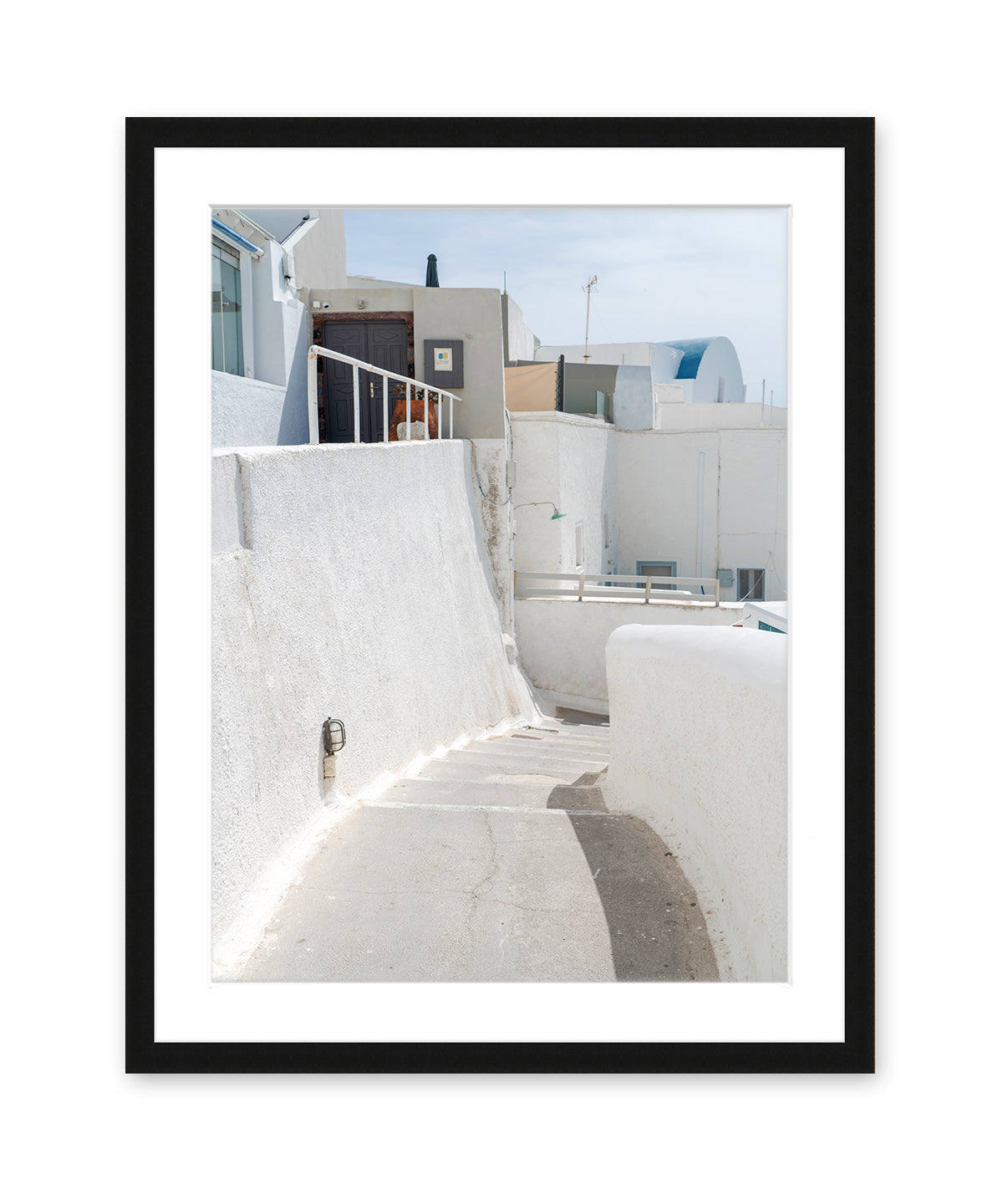 neutral minimal wall art. Santorini Greece Architecture Photography, black frame