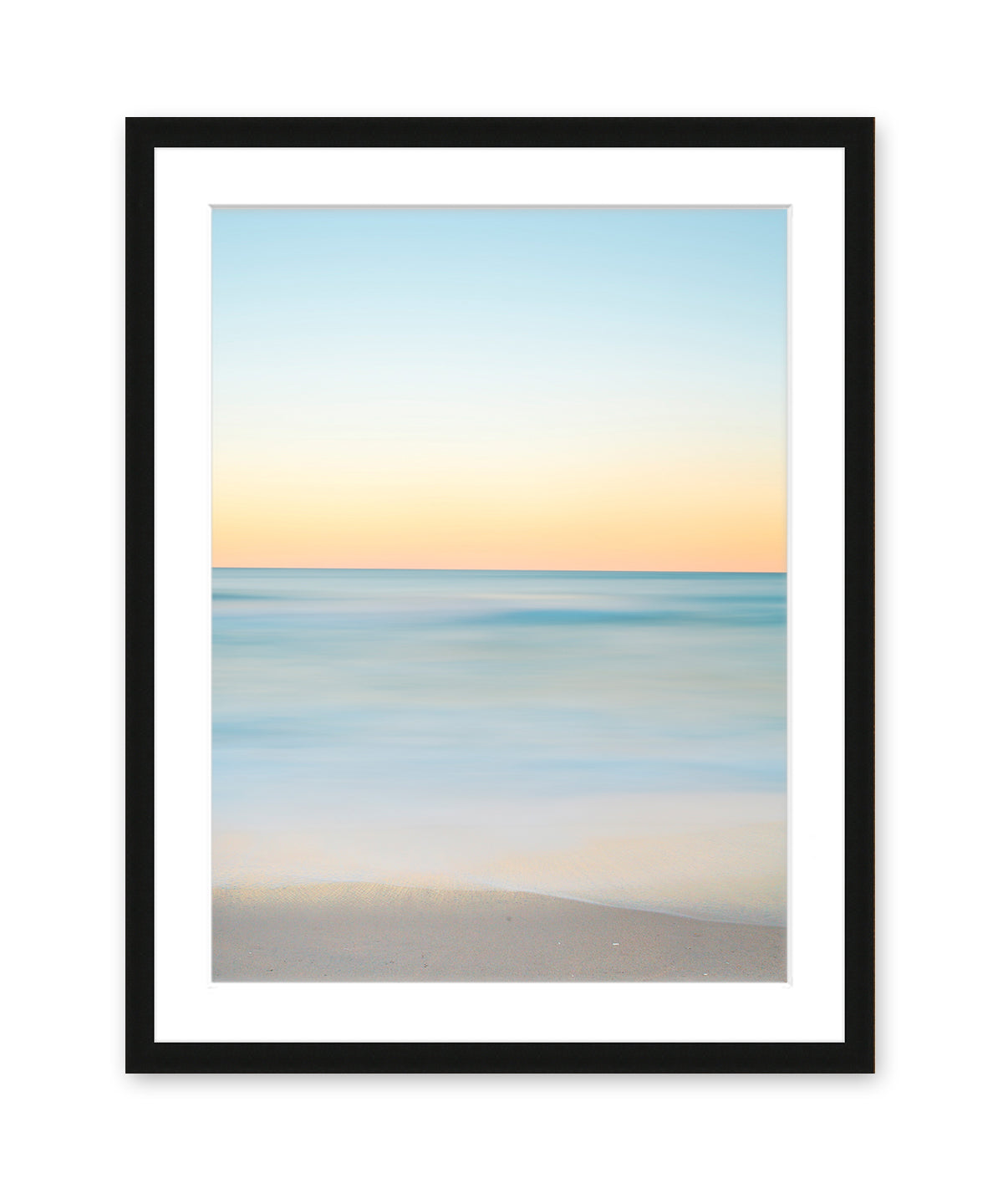abstract minimal blue beach print, black wood frame by Wright and Roam