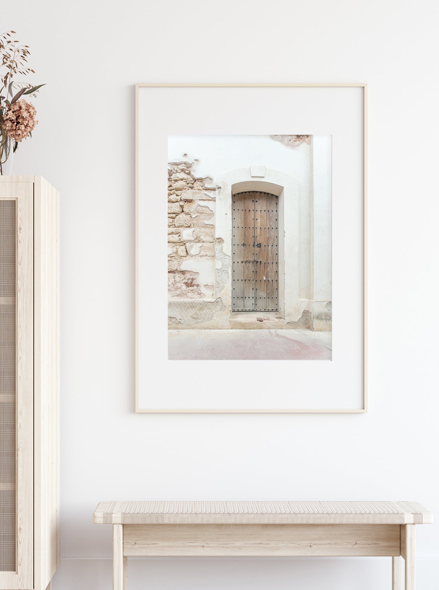 Coastal decor featuring Neutral Minimal Art, pastel travel photograph of a scene in Old San Juan Puerto Rico
