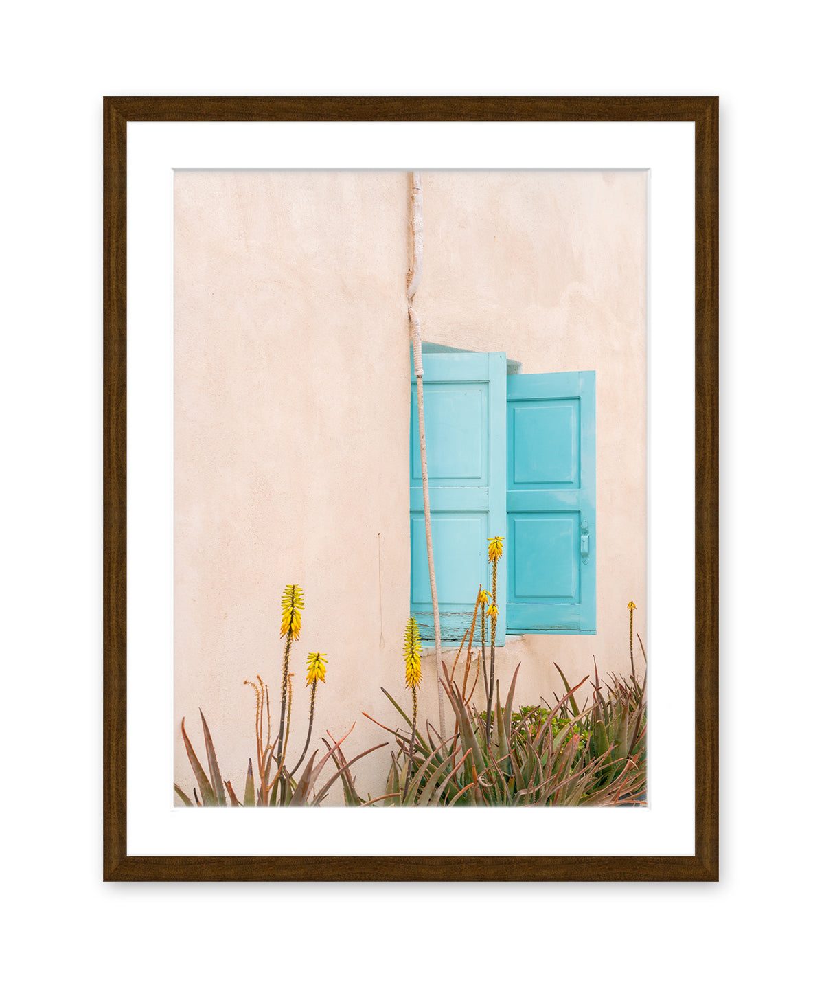 minimalist pastel wall art, Greece art, dark wood framed wall art
